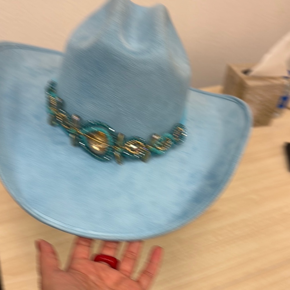 Blue Western Hat with Turquoise Embellishments - Picture 3 of 8